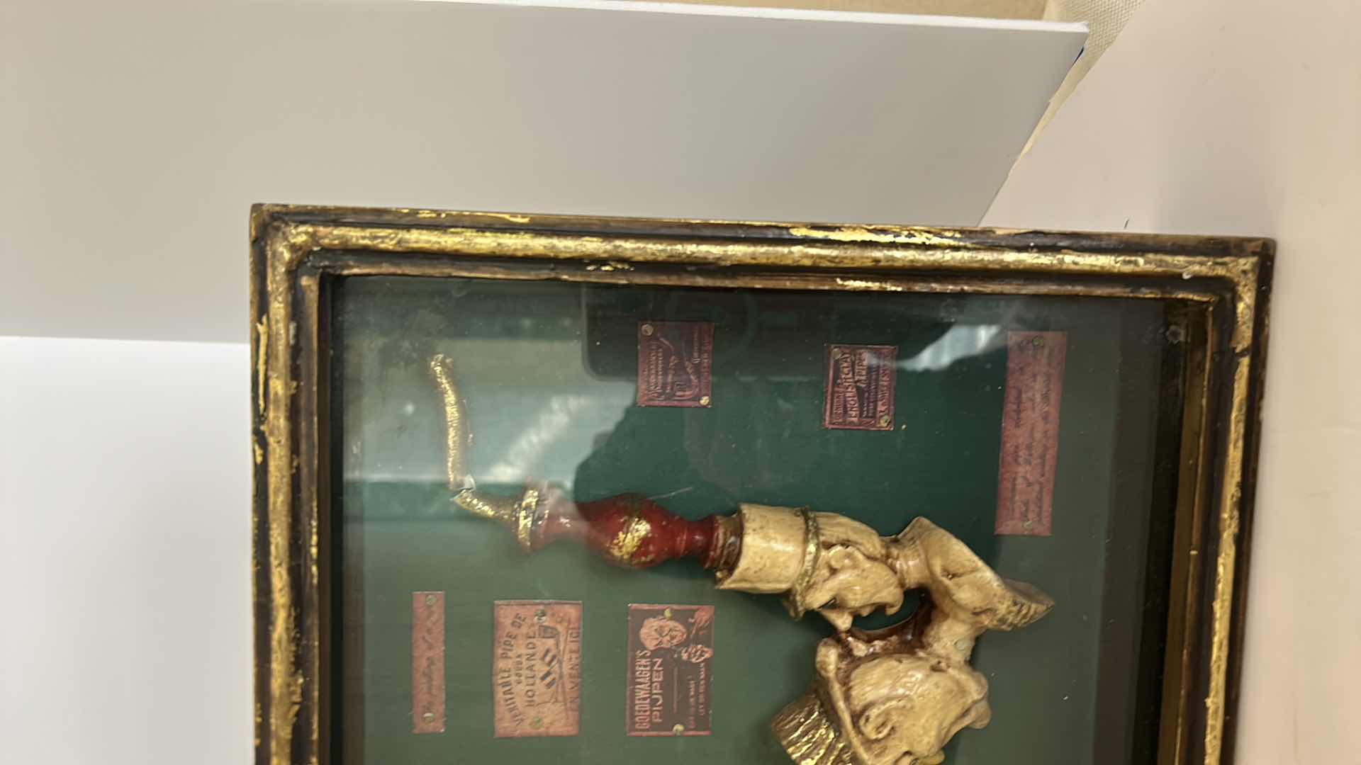 Photo 6 of DISTRESSED BLACK AND GOLD FRAMED SHADOW BOX WITH VINTAGE PIPES 20.5” x 11.25”