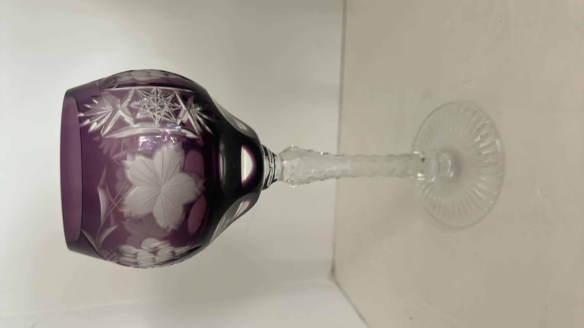 Photo 1 of Ajka Marsala Grape Amethyst Purple Lead Cut Crystal to Clear Wine Goblet $119