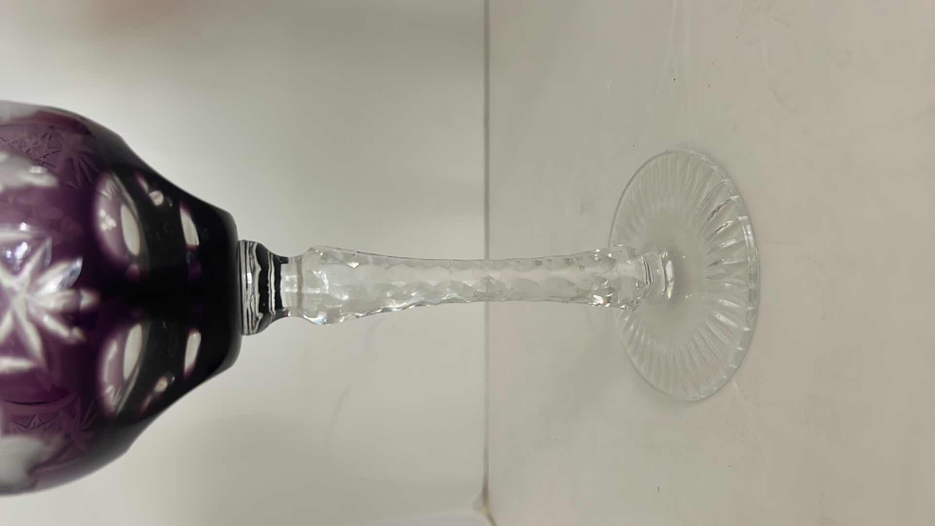 Photo 1 of Ajka Marsala Grape Amethyst Purple Lead Cut Crystal to Clear Wine Goblet $119