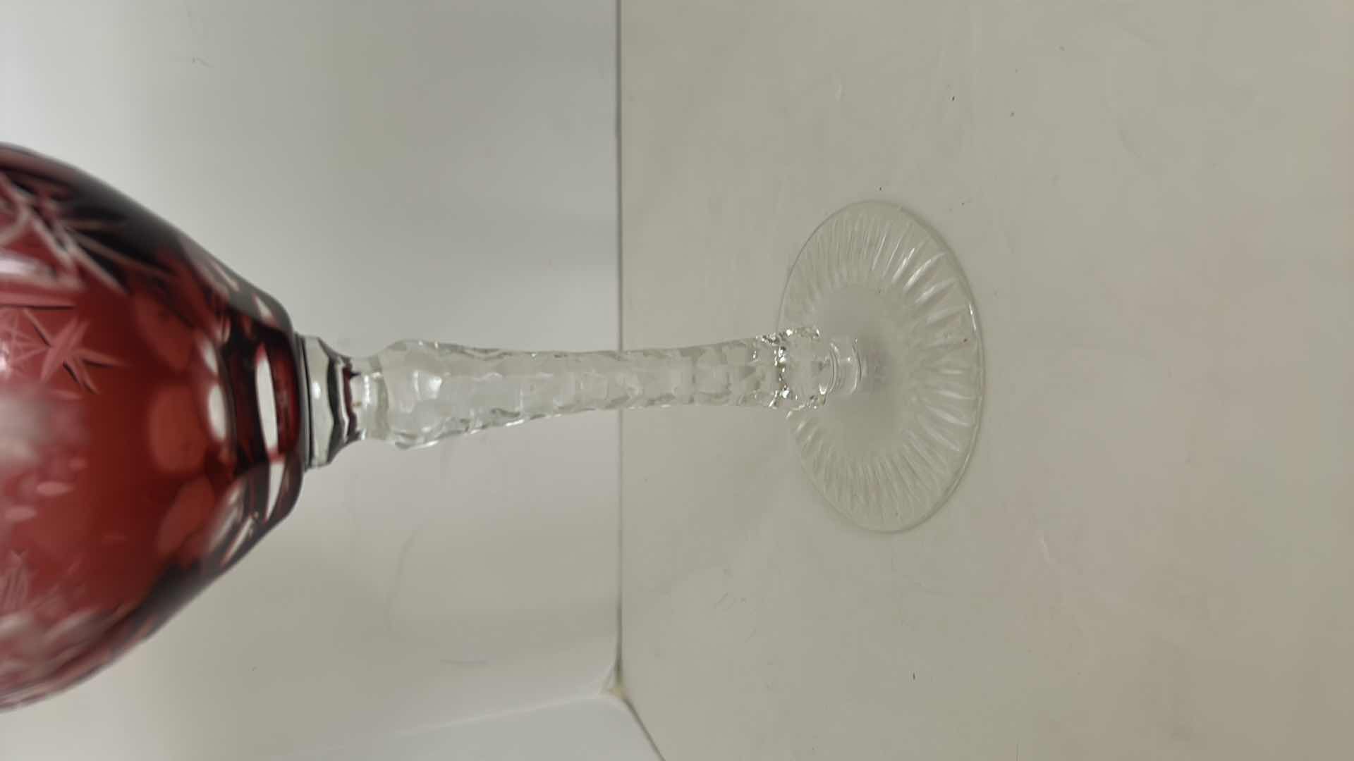 Photo 1 of Marsala Ruby Red Wine Hock Goblet Lead Cystal Ajka Crystal Hungary Cut Grapes & Star Cut Stem $119