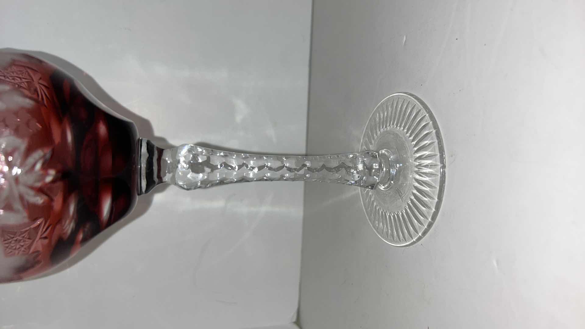 Photo 1 of Marsala Ruby Red Wine Hock Goblet Lead Cystal Ajka Crystal Hungary Cut Grapes & Star Cut Stem $119