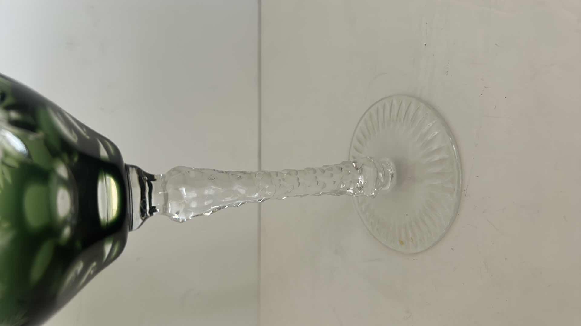 Photo 5 of Emerald Wine Hock Goblet Lead Cystal Ajka Crystal Hungary Cut Grapes & Star Cut Stem $119