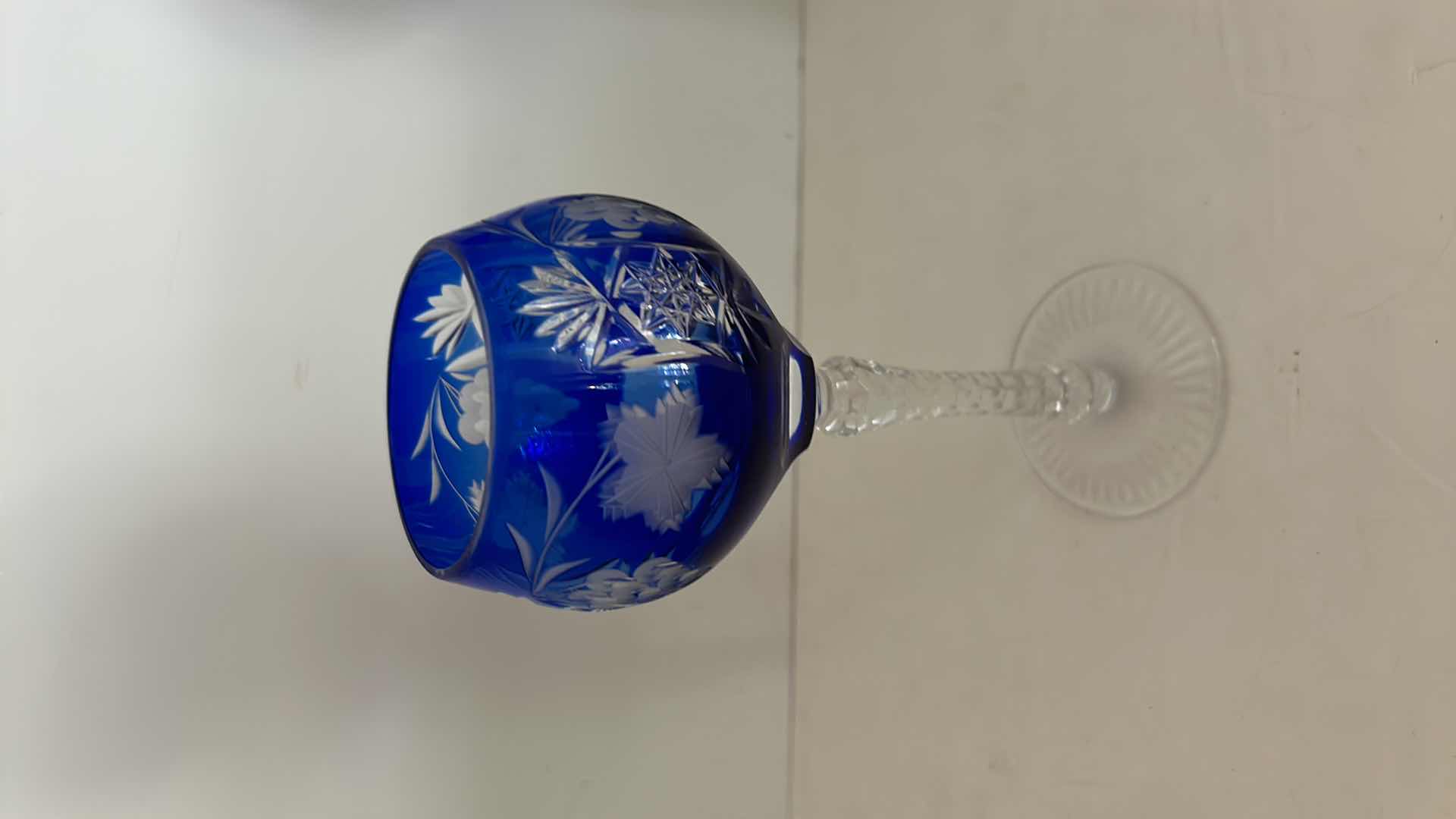 Photo 1 of Blue Jewel Toned Wine Hock Goblet Lead Cystal Ajka Crystal Hungary Cut Grapes & Star Cut Stem $119