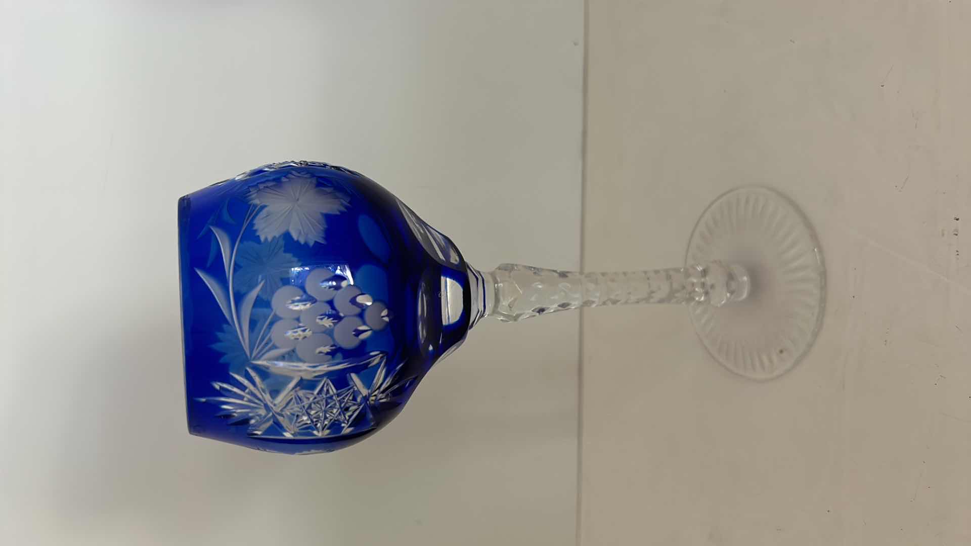 Photo 1 of Blue Jewel Toned Wine Hock Goblet Lead Cystal Ajka Crystal Hungary Cut Grapes & Star Cut Stem $119