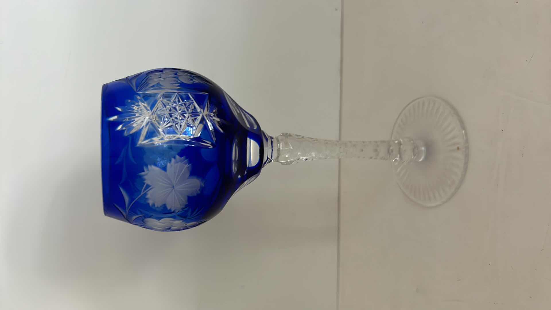 Photo 1 of Blue Jewel Toned Wine Hock Goblet Lead Cystal Ajka Crystal Hungary Cut Grapes & Star Cut Stem $119