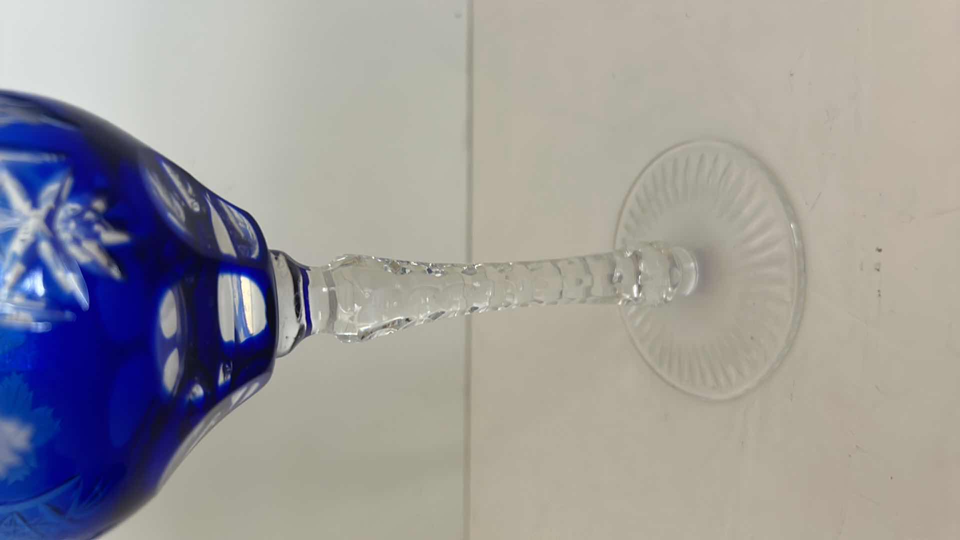 Photo 1 of Blue Jewel Toned Wine Hock Goblet Lead Cystal Ajka Crystal Hungary Cut Grapes & Star Cut Stem $119