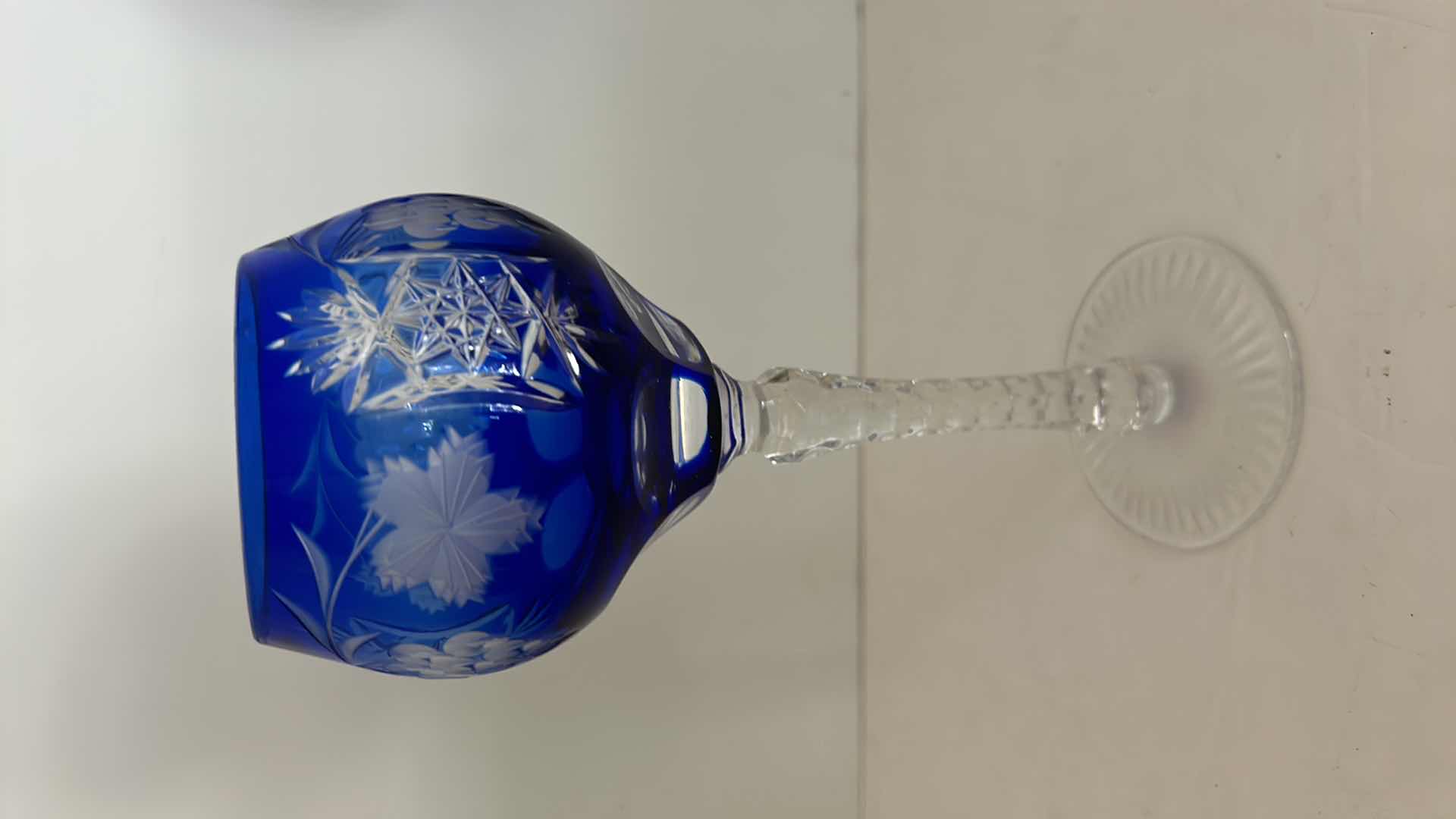 Photo 1 of Blue Jewel Toned Wine Hock Goblet Lead Cystal Ajka Crystal Hungary Cut Grapes & Star Cut Stem $119