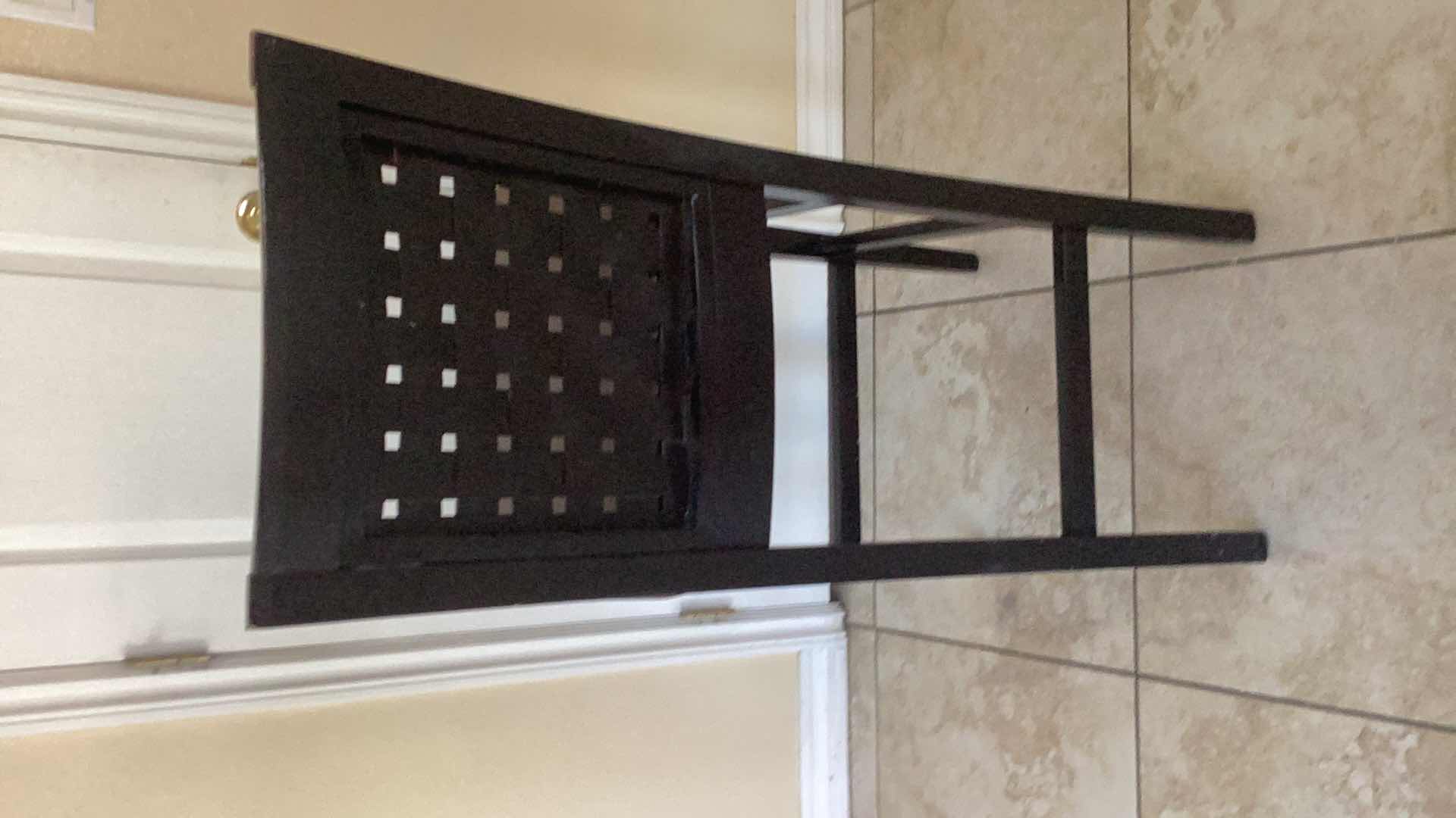 Photo 1 of WOODEN BAR CHAIR WITH LEATHER SEAT 19” X 20” H 44”