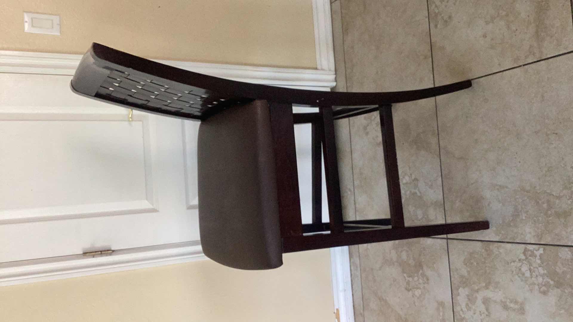 Photo 1 of WOODEN BAR CHAIR WITH LEATHER SEAT 19” X 20” H 44”