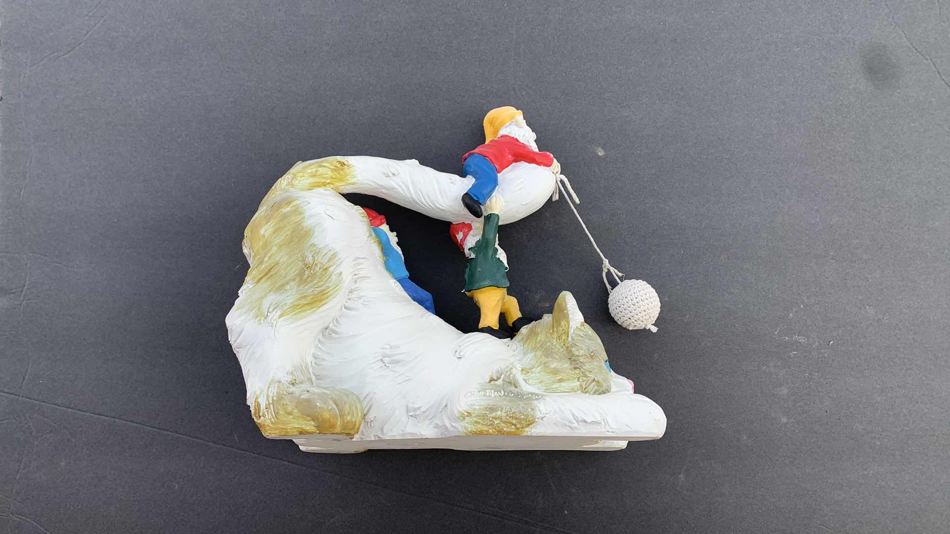 Photo 1 of MARK AND MARGOT CAT PLAYING WITH GARDEN GNOME STATUE