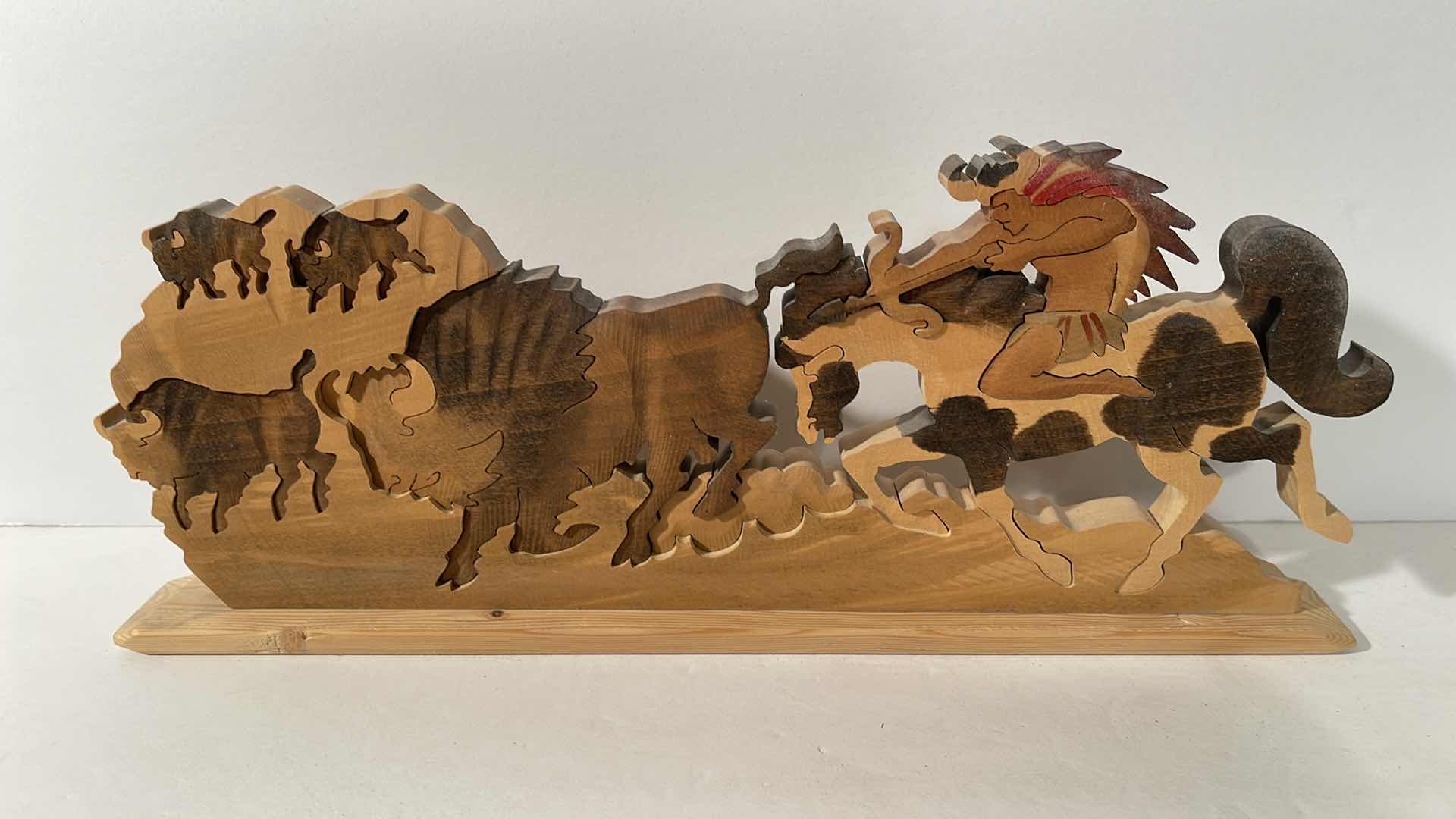 Photo 1 of 1990 STOSICH WOODLOCK NATIVE AMERICAN SIGNED HANDCRAFTED UNIQUE WOOD PUZZLE ART 14”
