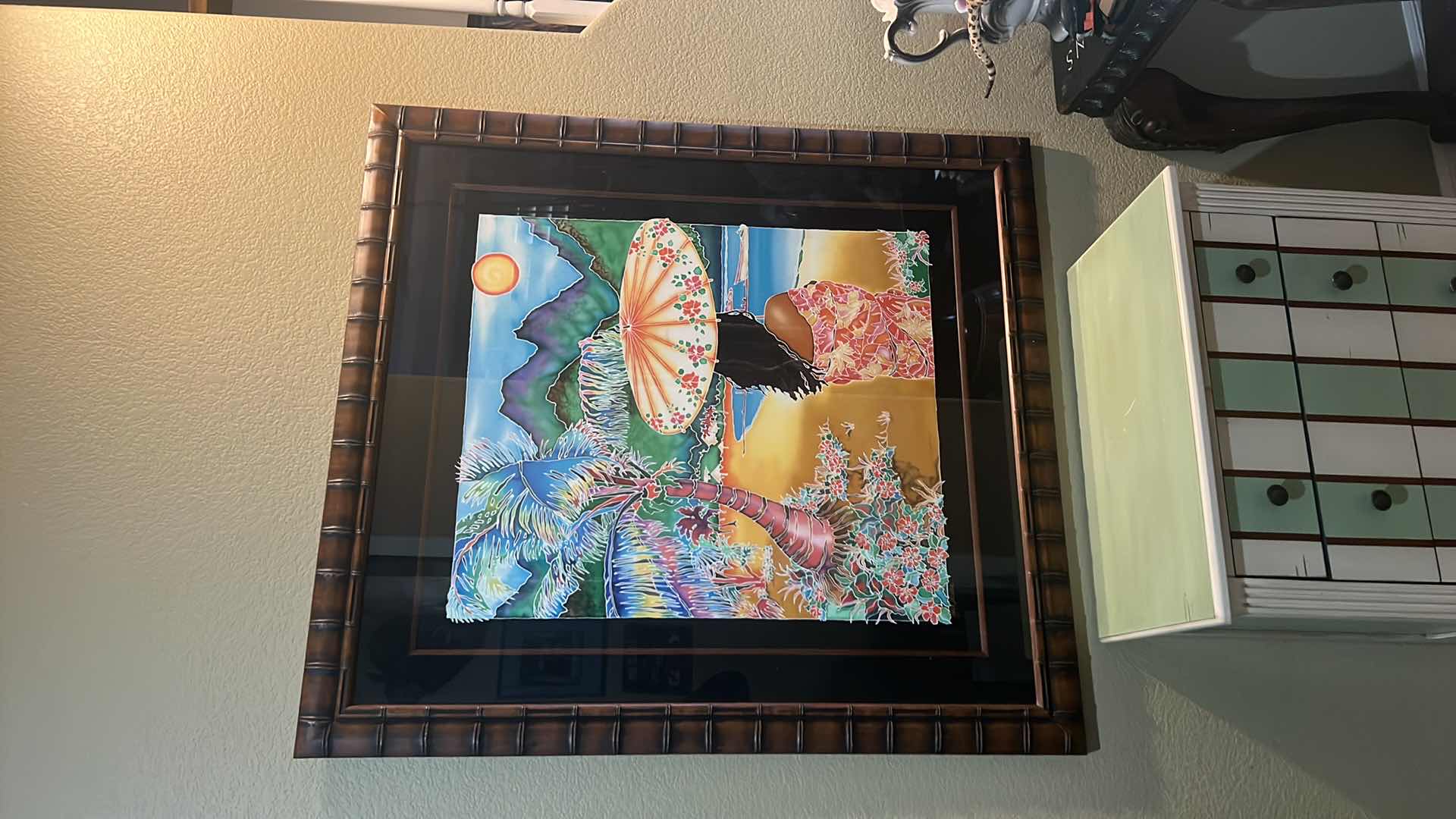 Photo 3 of MAHOGANY FRAMED "TROPICAL" ARTIST SIGNED & NUMBERED ARTWORK  41” x 45”