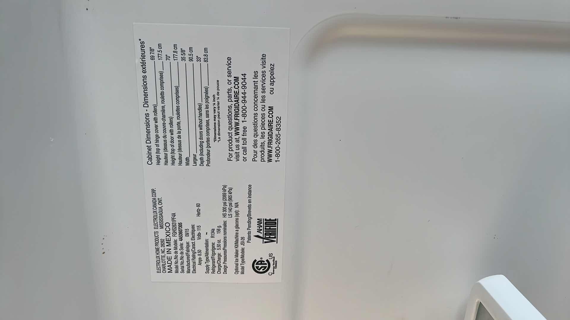 Photo 1 of FRIGIDAIRE STAINLESS STEEL SIDE BY SIDE REFRIGERATOR FREEZER (CONTENTS NOT INCLUDED)