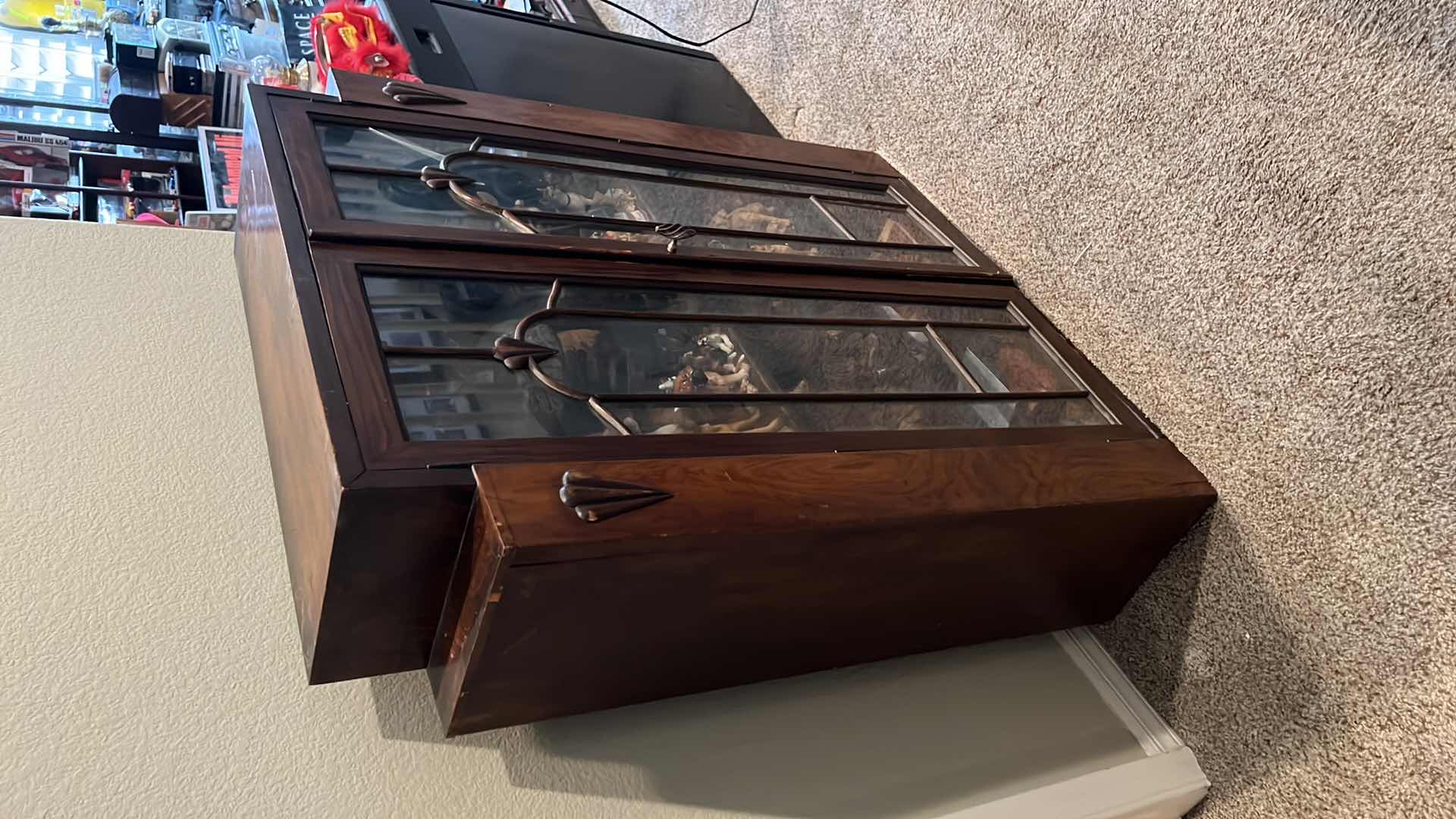 Photo 1 of ANTIQUE DARK WOOD CABINET 36” x 11” H43” (CONTENTS NIT INCLUDED)