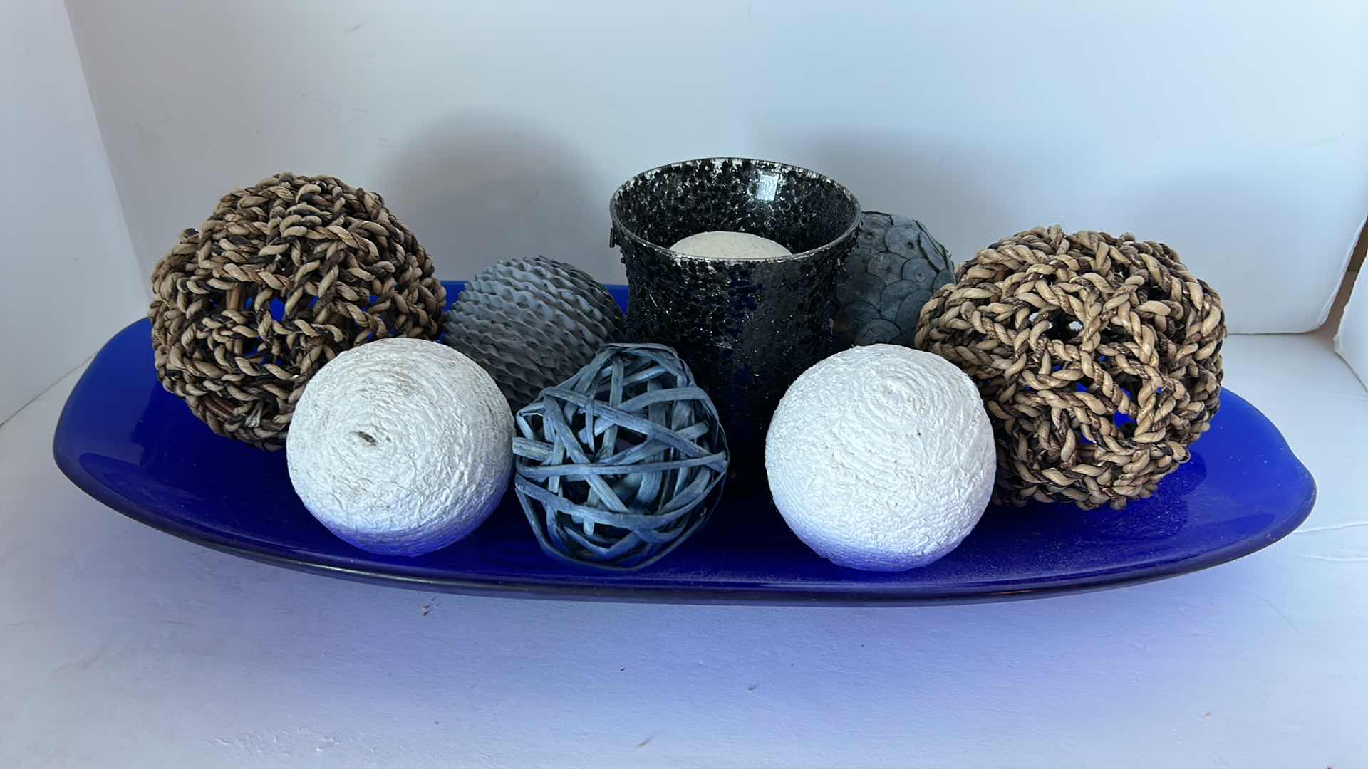 Photo 1 of HOME DECOR BLUE GLASS CURVED BOWL 17” x 8.5”