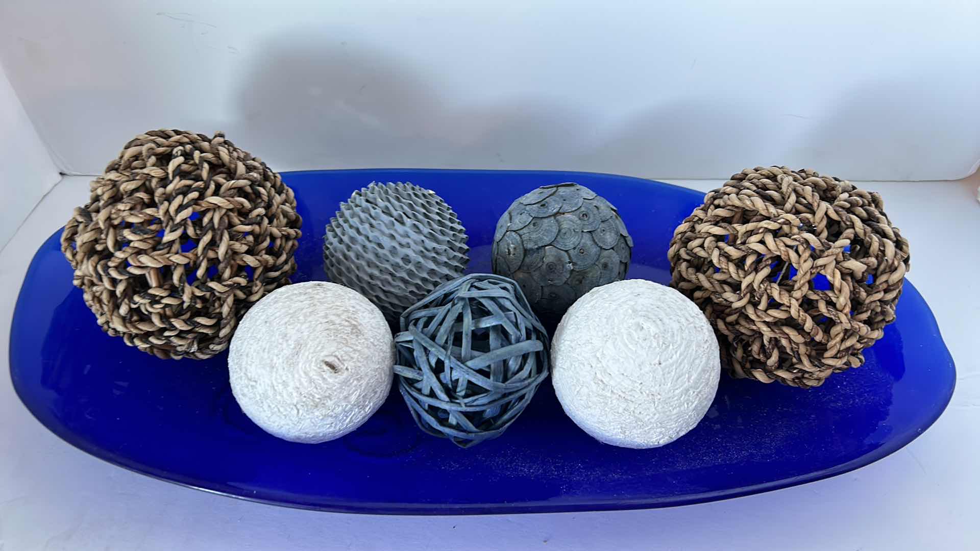 Photo 1 of HOME DECOR BLUE GLASS CURVED BOWL 17” x 8.5”