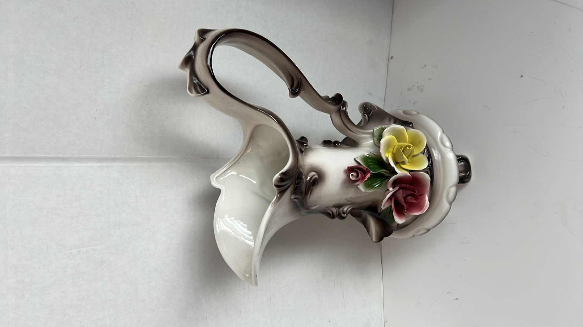 Photo 3 of CAPODIMONTE PORCELAIN FLORAL PITCHER VASE H15.5”