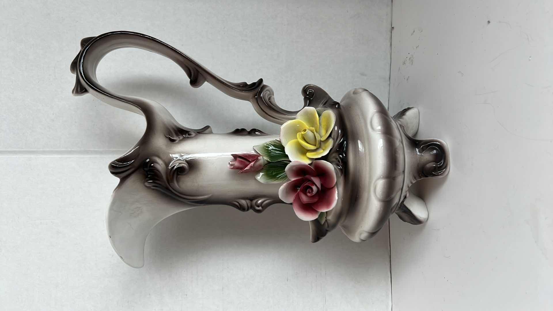 Photo 1 of CAPODIMONTE PORCELAIN FLORAL PITCHER VASE H15.5”