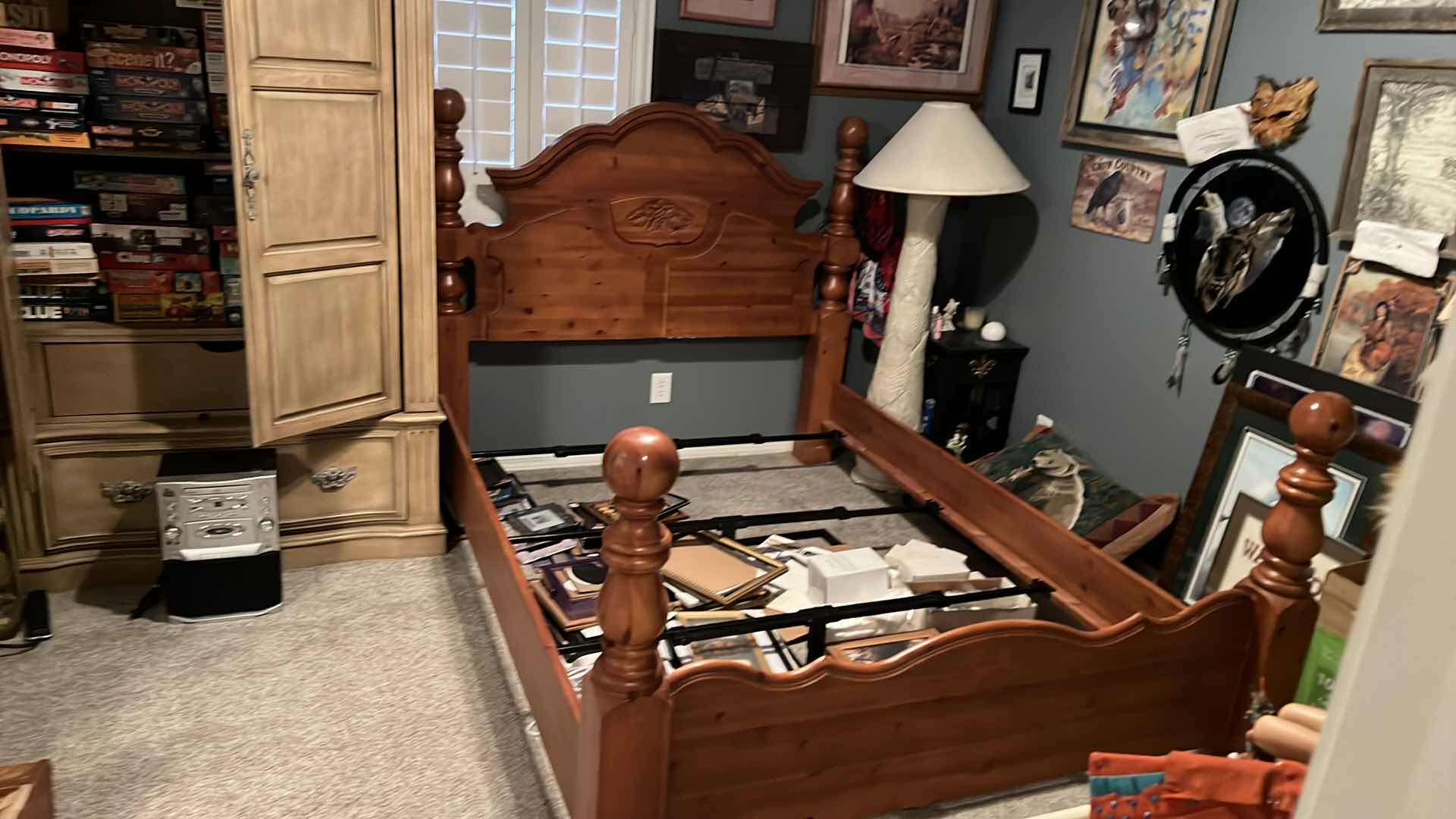 Photo 1 of KNOTTY PINE QUEEN BED FRAME ONLY  (CONTENTS AROUND BED NOT INCLUDED) 