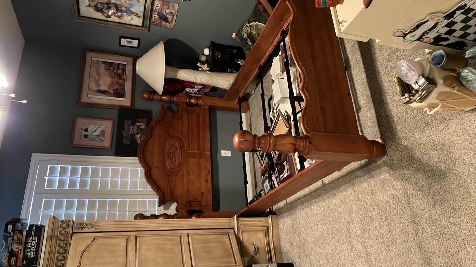 Photo 1 of KNOTTY PINE QUEEN BED FRAME ONLY  (CONTENTS AROUND BED NOT INCLUDED) 