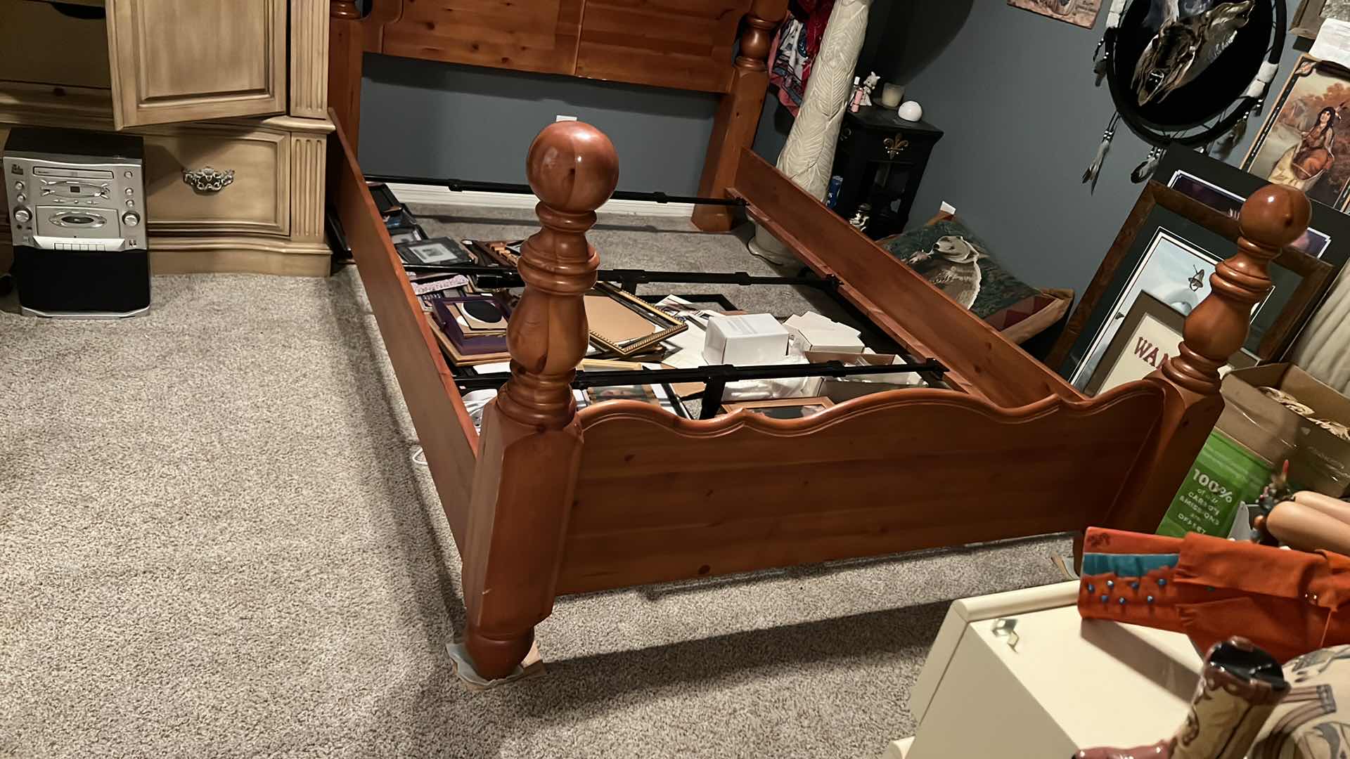 Photo 1 of KNOTTY PINE QUEEN BED FRAME ONLY  (CONTENTS AROUND BED NOT INCLUDED) 