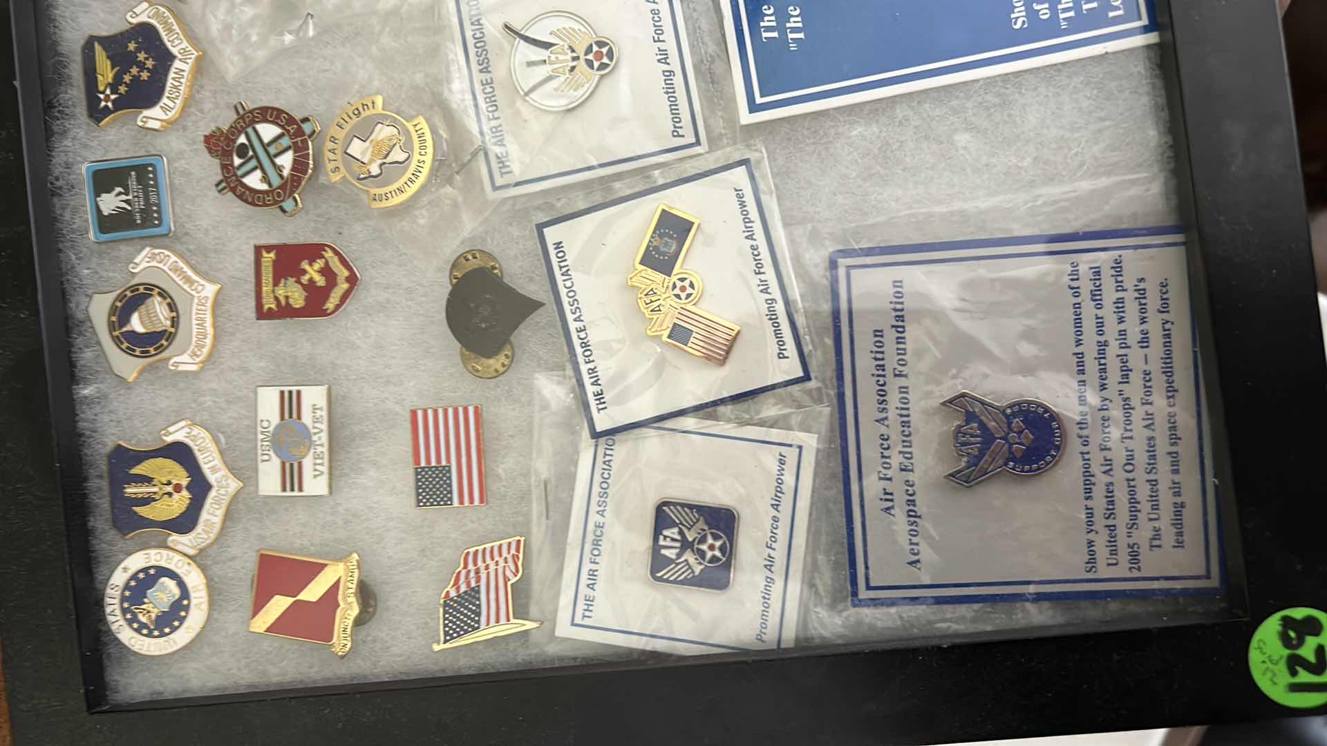 Photo 1 of MILITARY AND FLAG PINS IN LATCHED SHADOW BOX