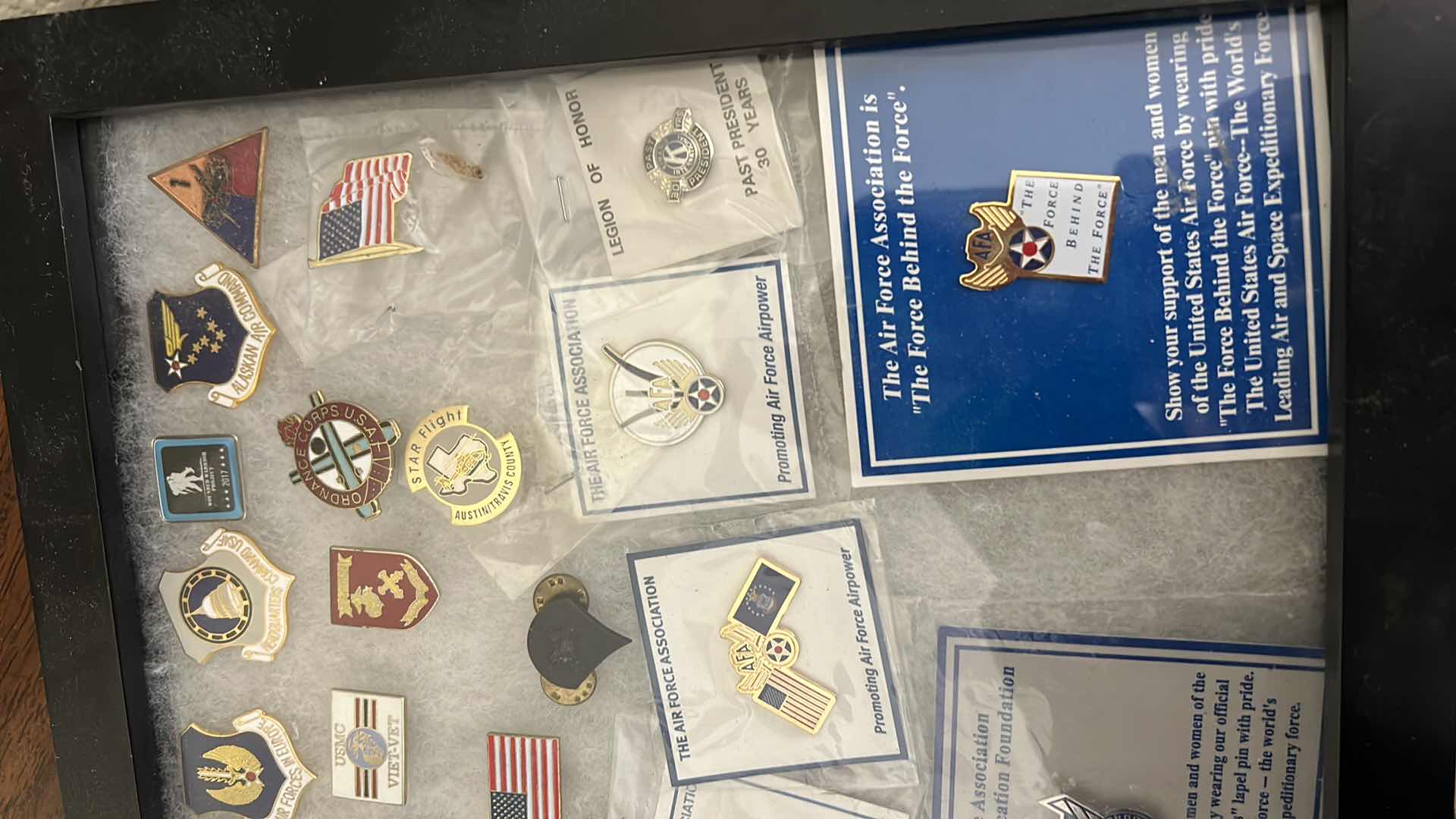 Photo 1 of MILITARY AND FLAG PINS IN LATCHED SHADOW BOX