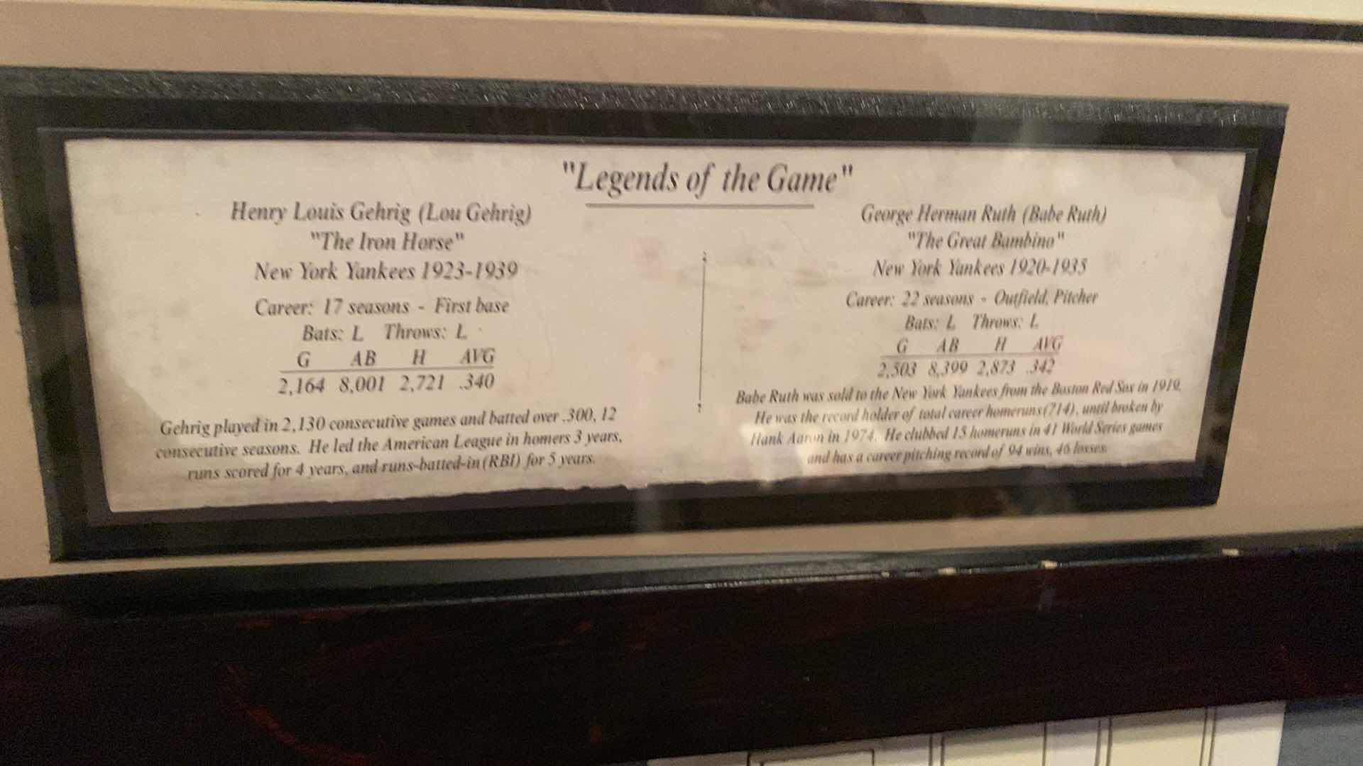 Photo 2 of LEGENDS OF THE GAME LOU GEHRIG AND BABE RUTH PRINT 26” X 20”