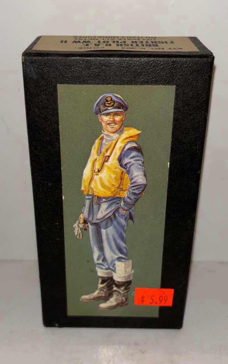 Photo 1 of I/R MINIATURES 1973 BRITISH R.A.F. FIGHTER PILOT WW II 1/24 SCALE ALL METAL MILITARY MINIATURE FIGURE (KIT NO K-303)