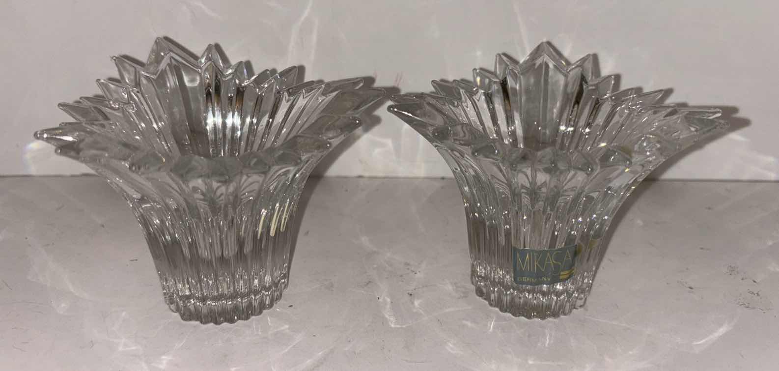 Photo 1 of MIKASA PAIR OF DANTE 3” LEAD CRYSTAL CANDLEHOLDERS, GERMANY