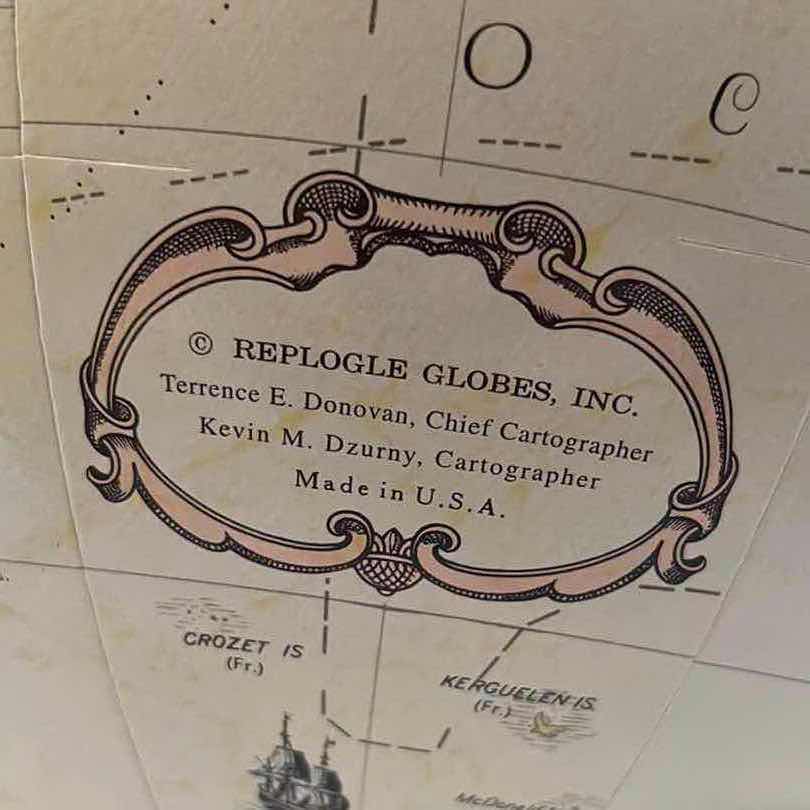 Photo 5 of GLOBEMASTER BY REPLOGLE GLOBES, INC. TAN WORLD CLASSIC SERIES GLOBE WITH GREEN PLASTIC AXIS 12" X 16.25"