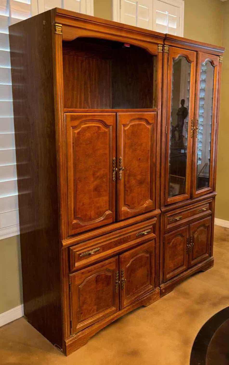 Photo 1 of BROYHILL 2PC HUTCH/ENTERTAINMENT CENTER SET 19.5” X 34” H75.25” & 19.5” X 30” H75.25”