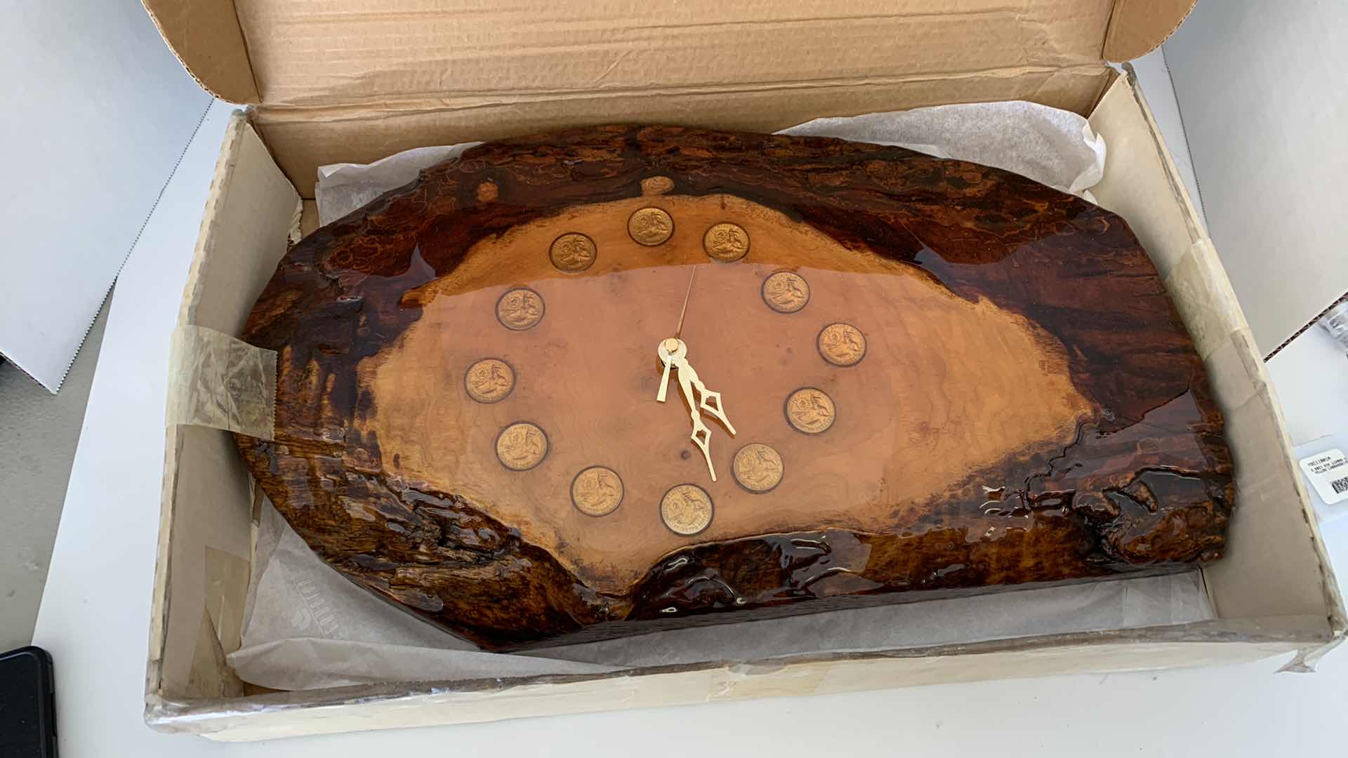 Photo 1 of HANDMADE WOODEN TREE CLOCK WITH BICENTENNIAL QUARTERS