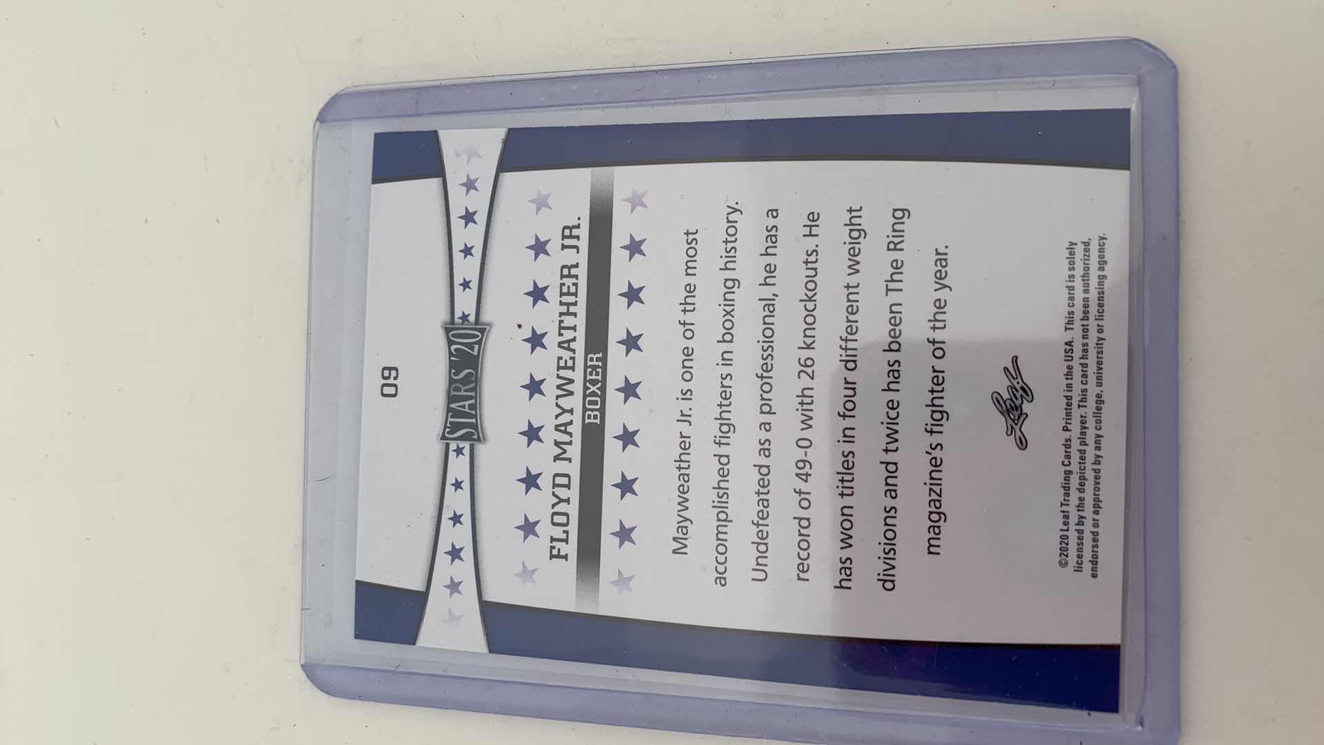 Photo 1 of FLOYD MAYWEATHER BOXING CARD LEAF 1920