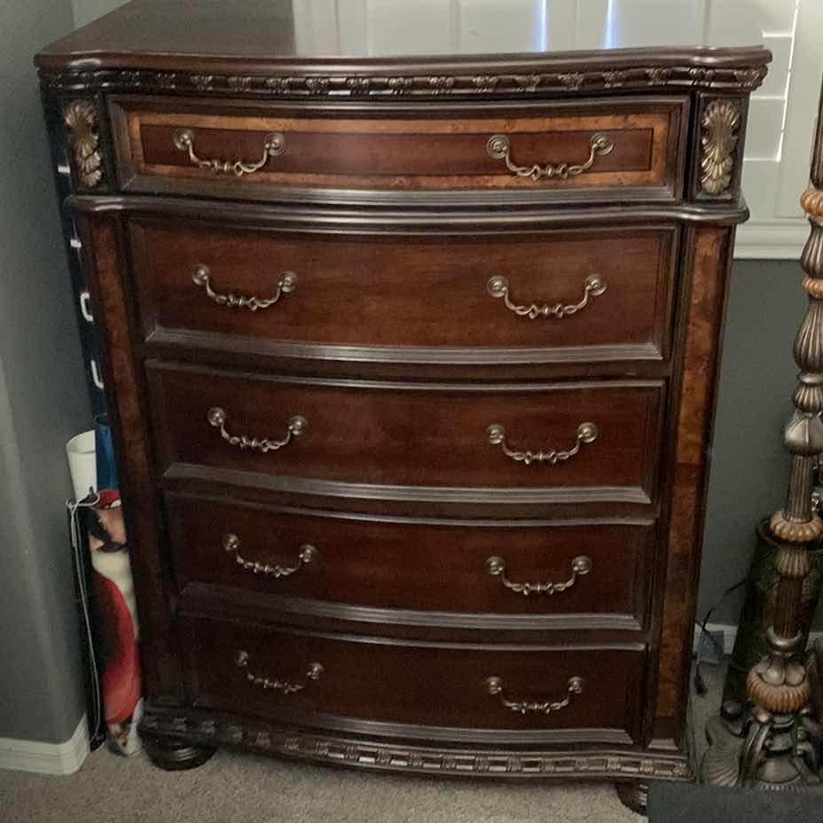Photo 1 of HARDWOOD ORNATE 5 DRAWER DRESSER 40” X 18” H 53”