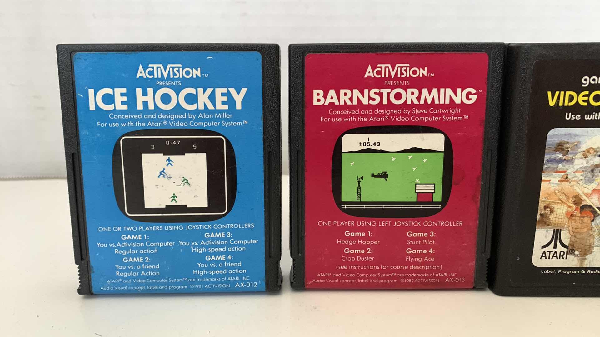 Photo 1 of 4 PCS VINTAGE ATARI 2600 GAMES: ICE HOCKEY, BARNSTORMING,VIDEO OLYMPICS, AND BREAKOUT