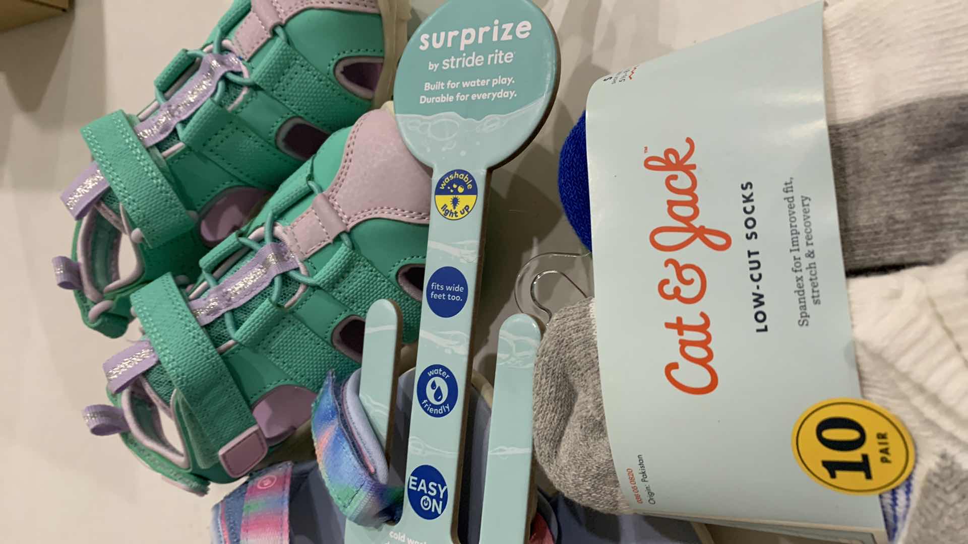 Photo 1 of KIDS SANDALS AND SOCKS SIZE 10 & 11