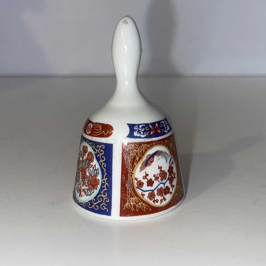Photo 1 of CHINESE DOUBLE HAPPINESS LARGE RED AND WHITE PORCELAIN LUG VASE 12” AND PORCELAIN IMARI DINNER BELL 3”