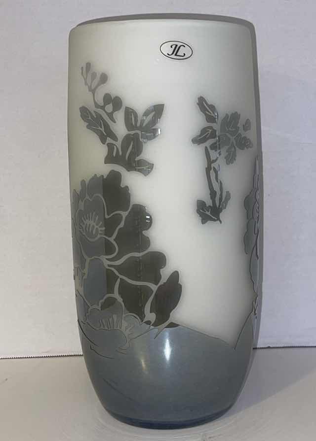 View 1 of JL JAAKKO LIIKANEN SIGNED MATTE GLASS LARGE VASE EMBROIDERED 12”