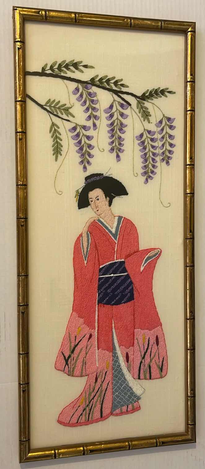 Photo 1 of 3-JAPANESE “GEISHA” EMBROIDERED WALL ART 13”x30”H