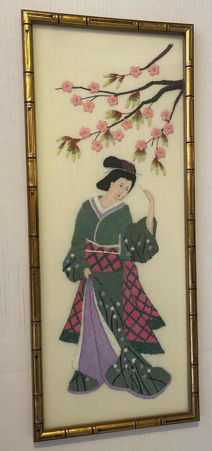 Photo 1 of 3-JAPANESE “GEISHA” EMBROIDERED WALL ART 13”x30”H