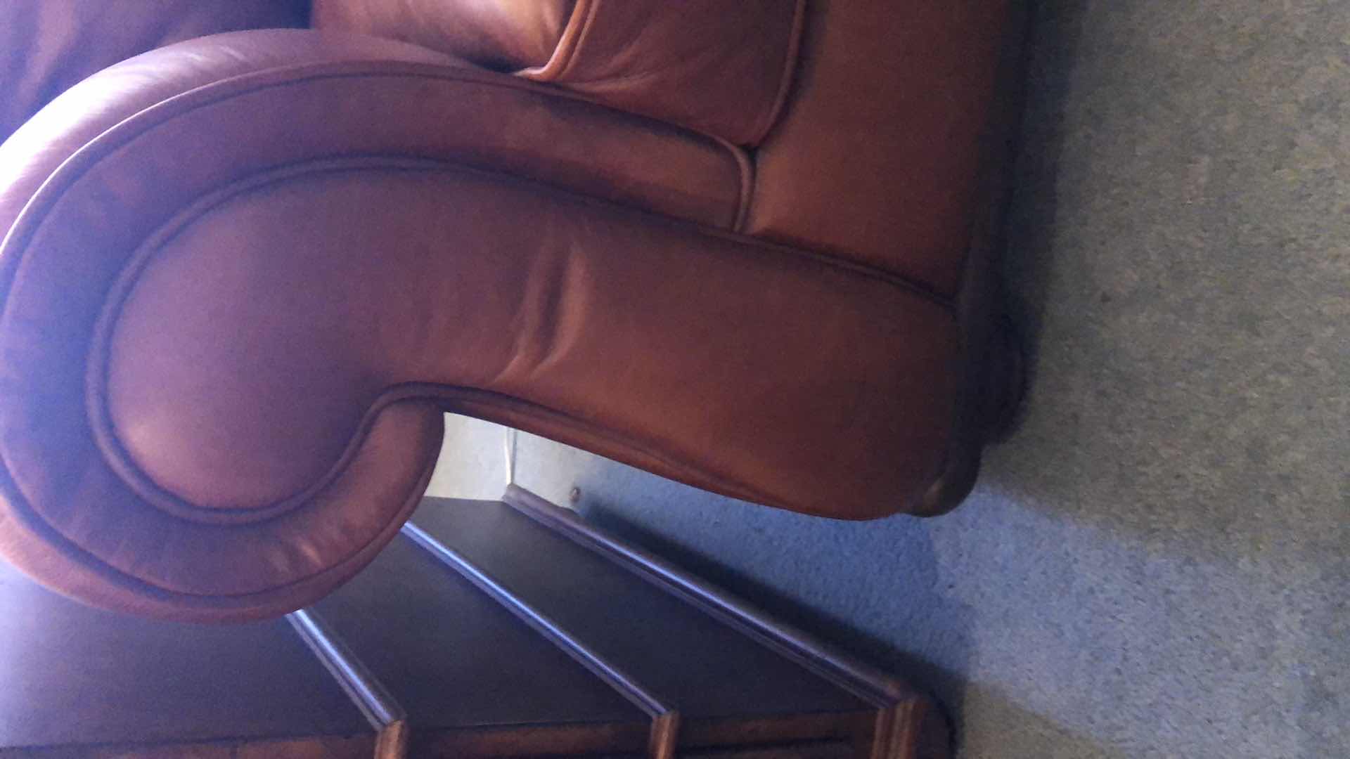 Photo 1 of ELEANOR RIGBY CLASSIC AMADEUS CANYON LEATHER SOFA 92” X 39” H 38” - (SOFA ONLY INCLUDED IN THIS LOT).  OTHER PICTURED FURNITURE SOLD SEPARATELY. 