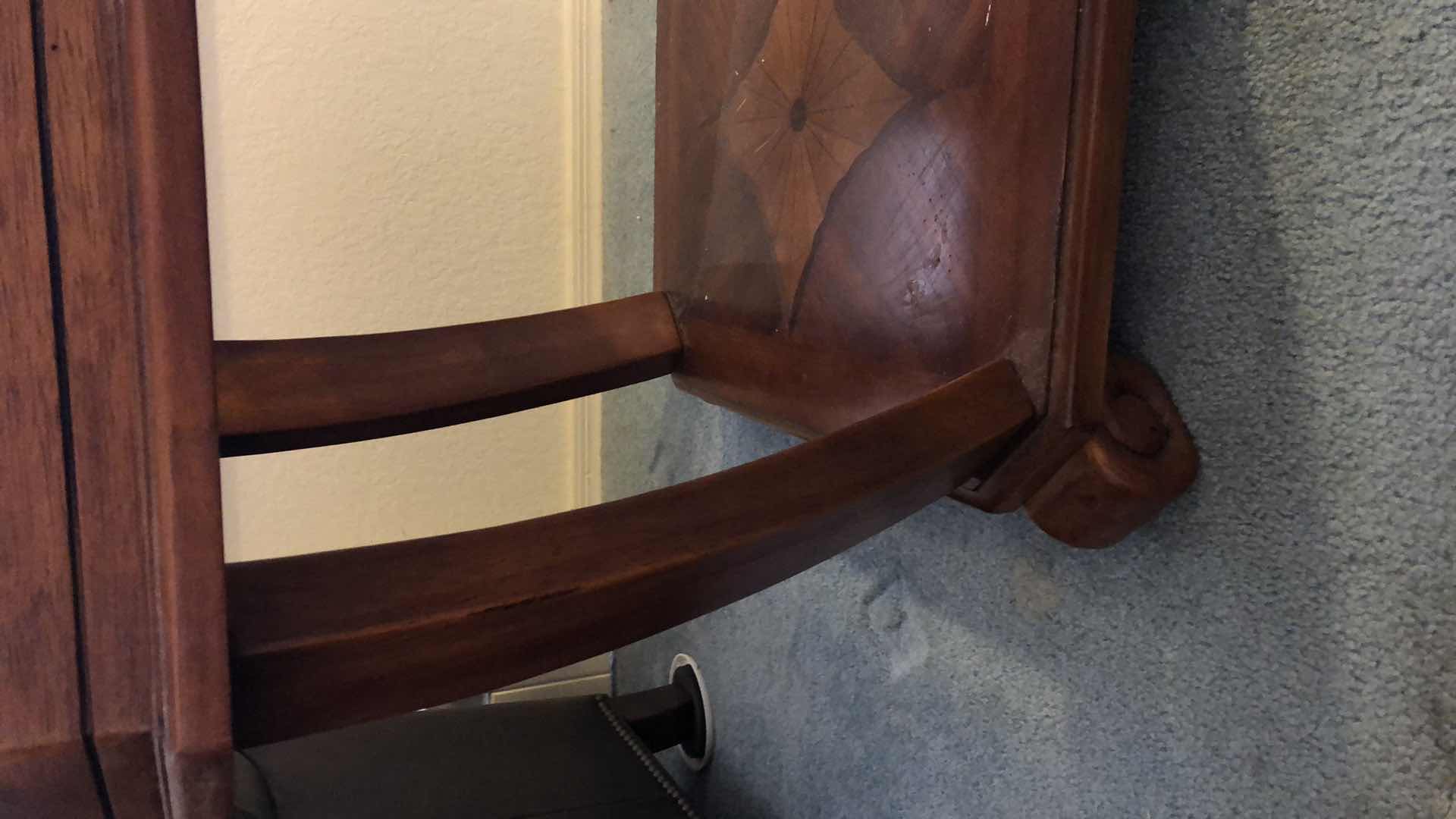 Photo 1 of END TABLE WITH INLAID WOOD DESIGN AND BEVELED GLASS TOP 24” X 28” H 24”