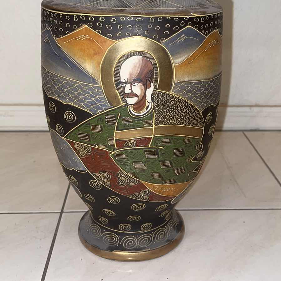 Photo 1 of JAPANESE SATSUMA MORIAGE VASE WITH FAUX CHERRY BLOSSOM BRANCHES 31” H