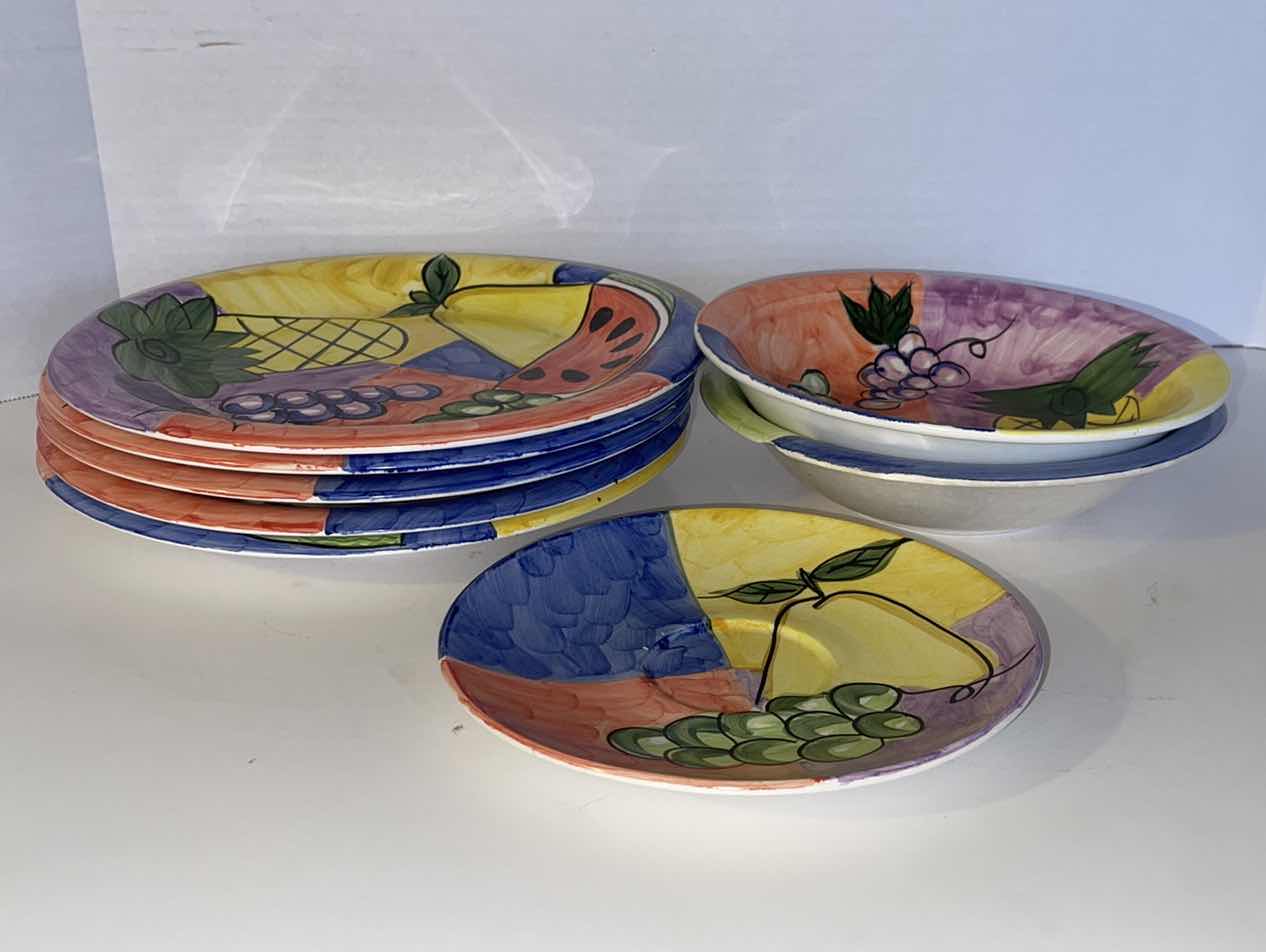 Photo 1 of 8-HAND-PAINTED FRUIT THEMED DISH SET MICROWAVE, DISHWASHER, OVEN SAFE