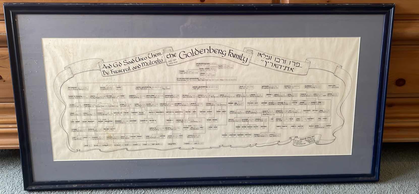 Photo 1 of 2-FRAMED FAMILY TREE JEWISH GENEALOGY “THE GOLDENBERG FAMILY (1696-1987) 39”X19.5”H