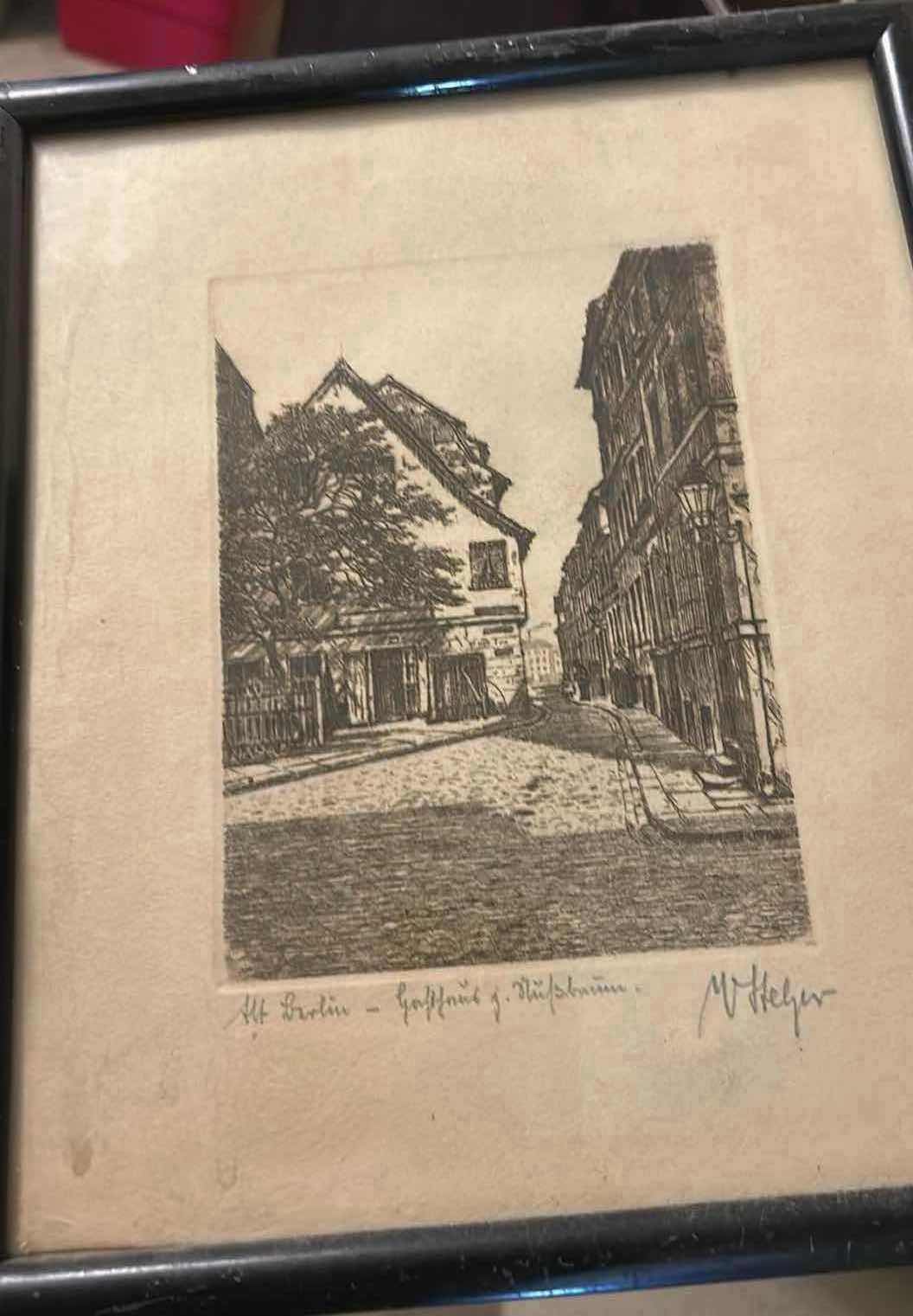 Photo 1 of FRAMED ANTIQUE ETCHING SIGNED BY ARTIST ARTWORK 9 1/4" X H 11”