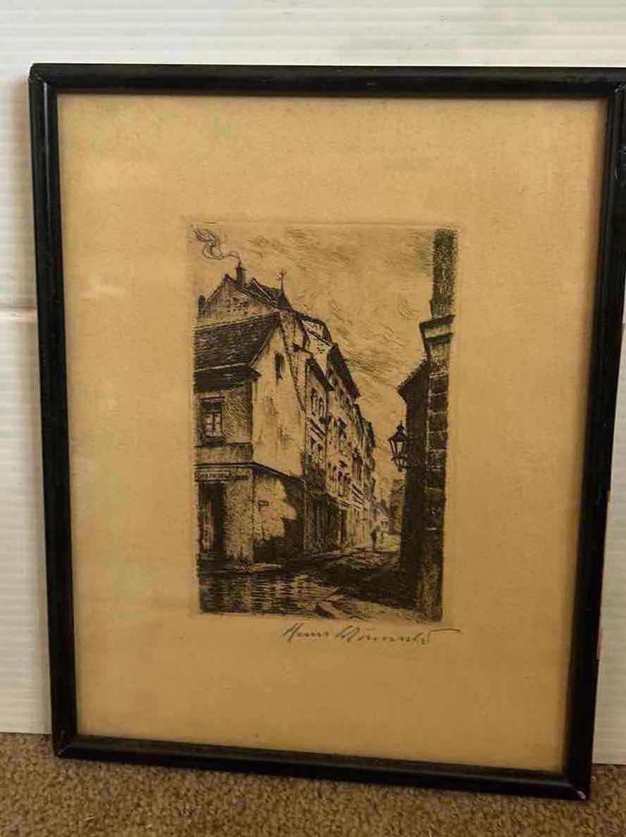 Photo 1 of FRAMED ANTIQUE ETCHING SIGNED BY ARTIST ARTWORK 7 3?4" X H 9 3?4"