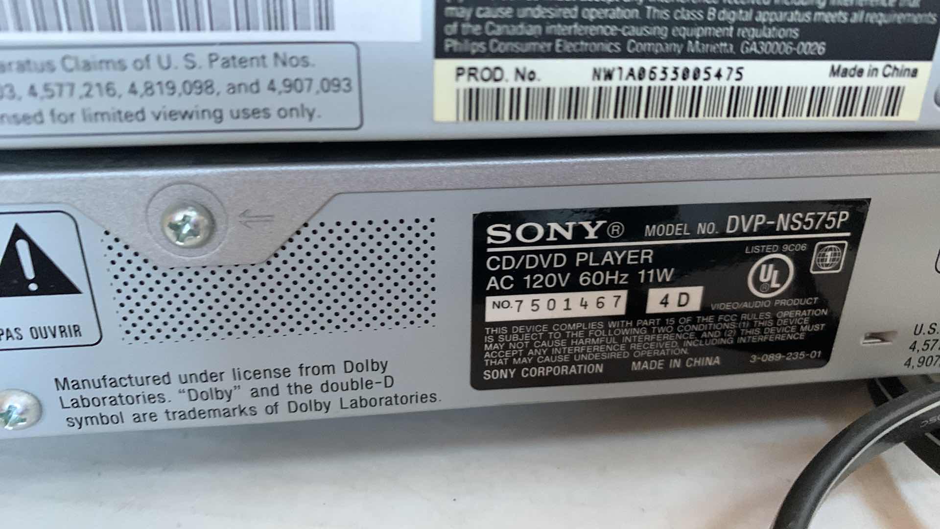 Photo 1 of 2-DVD/CD PLAYERS SONY AND PHILLIPS