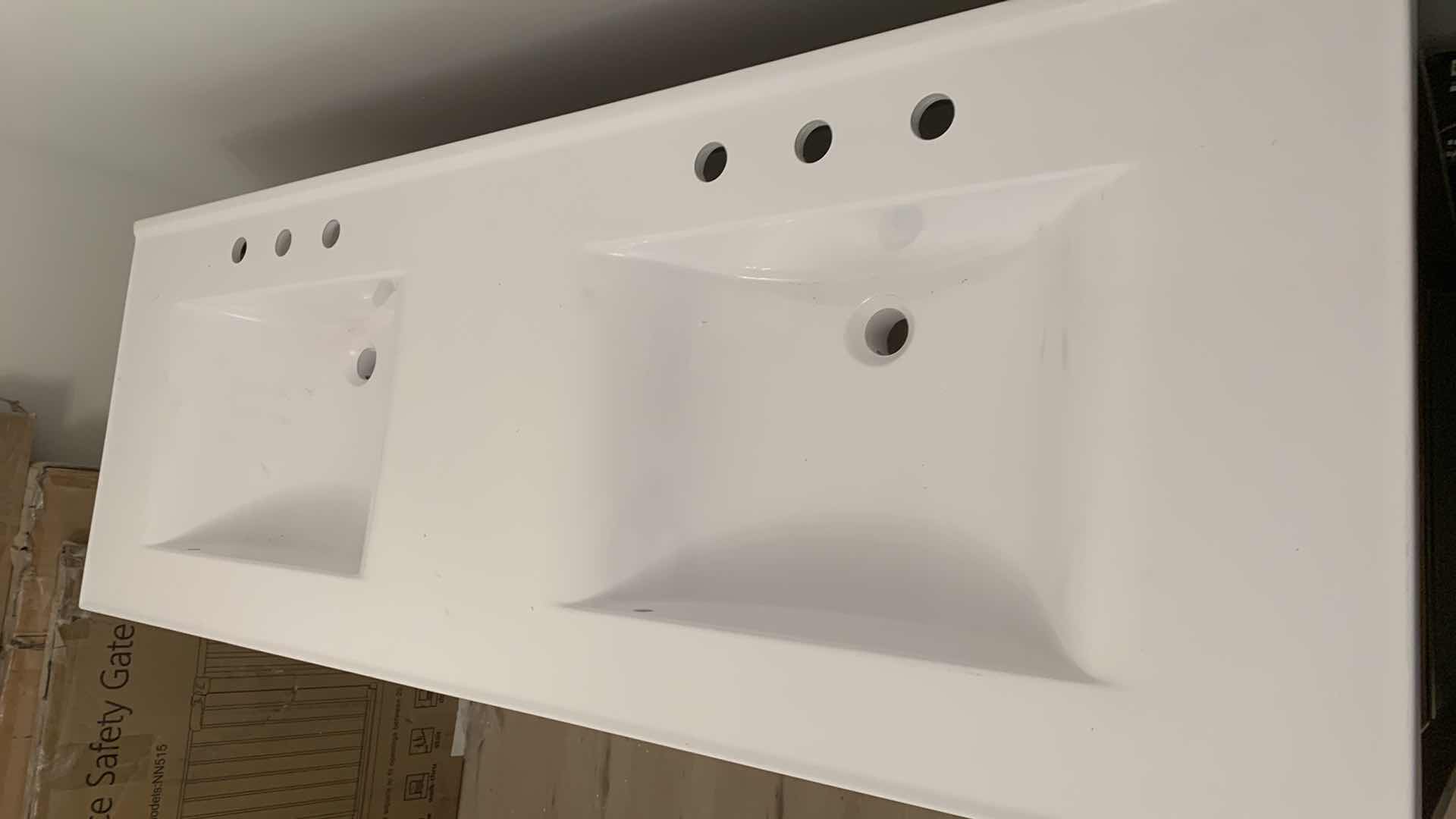 Photo 1 of IRONDALE 2 SINK SOLID ACACIA WOOD, MARBLE TOP, BATHROOM VANITY 61” X 22' H 34" 200LBS